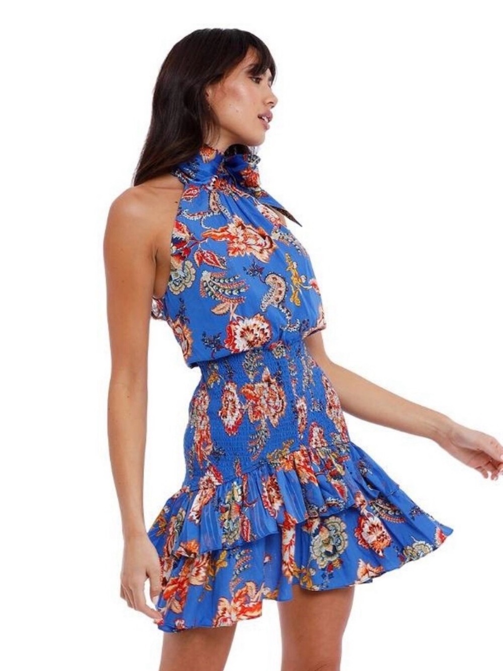 Elliatt Blue Floral Print Halter Mini Dress